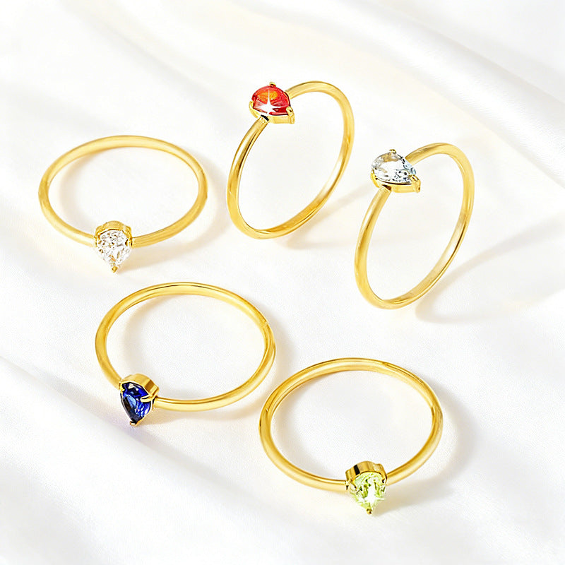 Zodiac Birthstone Heart Rings - Adjustable Gold-Tone Gemstone Stackable Rings