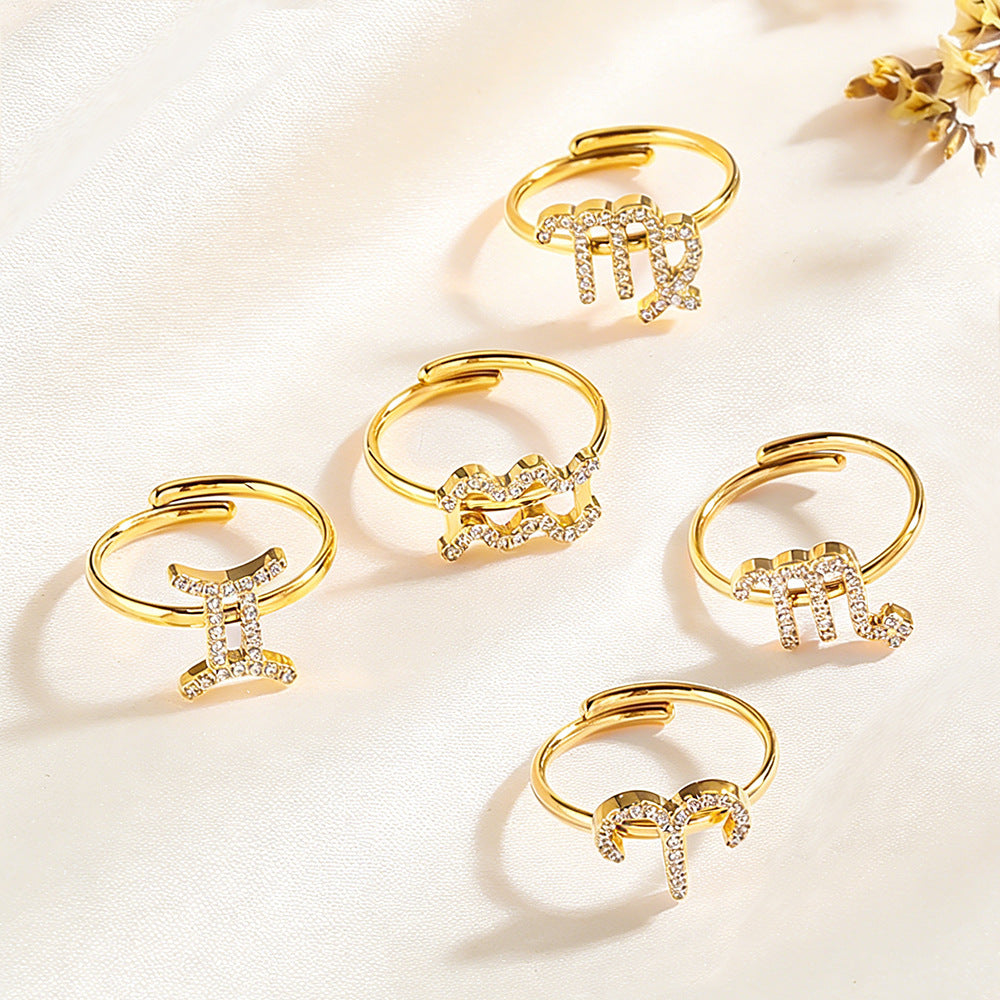 12 Constellations Stainless Steel Adjustable Ring - Astrology Themed Jewelry Gift