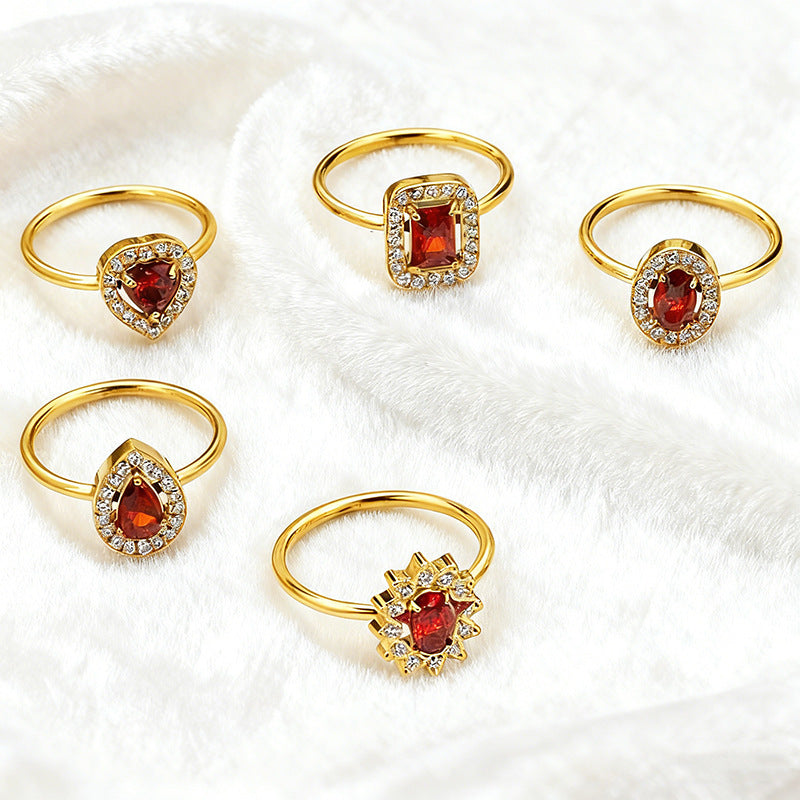 Garnet Zodiac Sign Rings - 12 Constellation Themed Gold Plated Adjustable Rings