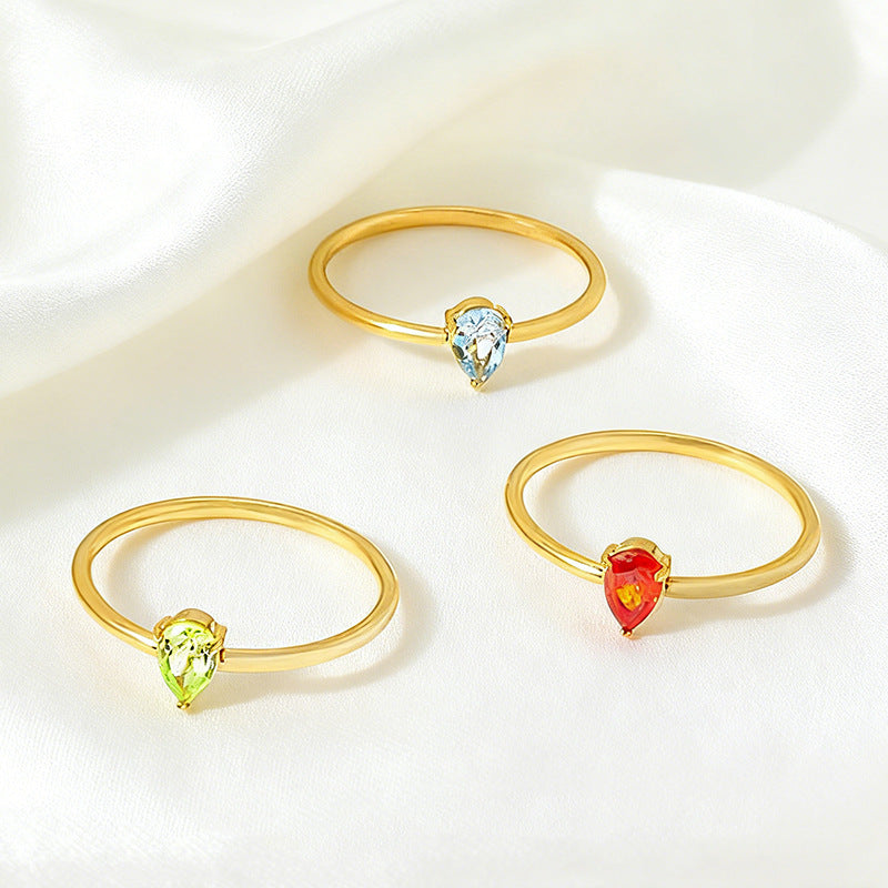 Zodiac Birthstone Heart Rings - Adjustable Gold-Tone Gemstone Stackable Rings