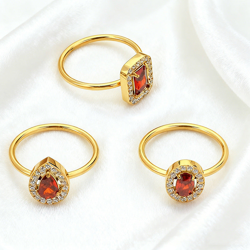 Garnet Zodiac Sign Rings - 12 Constellation Themed Gold Plated Adjustable Rings